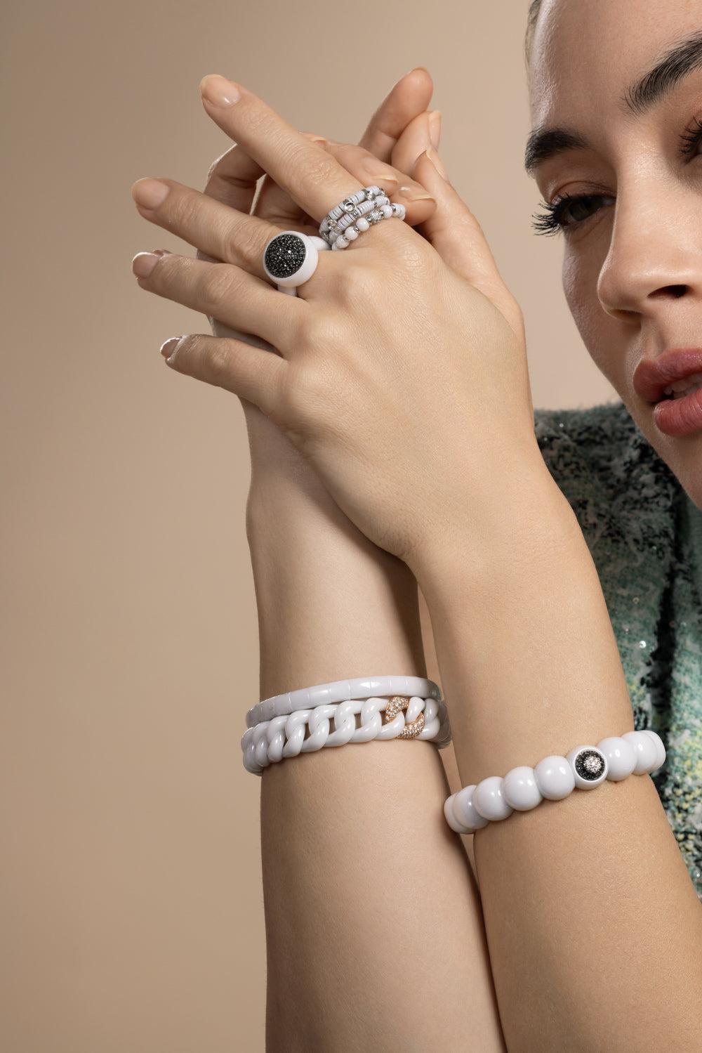 White Black Diamond White Dama Stretch Circle Bracelet-WHITE GOLD-JEWELRYFINE JEWELBRACELET O-ROBERTO DEMEGLIO