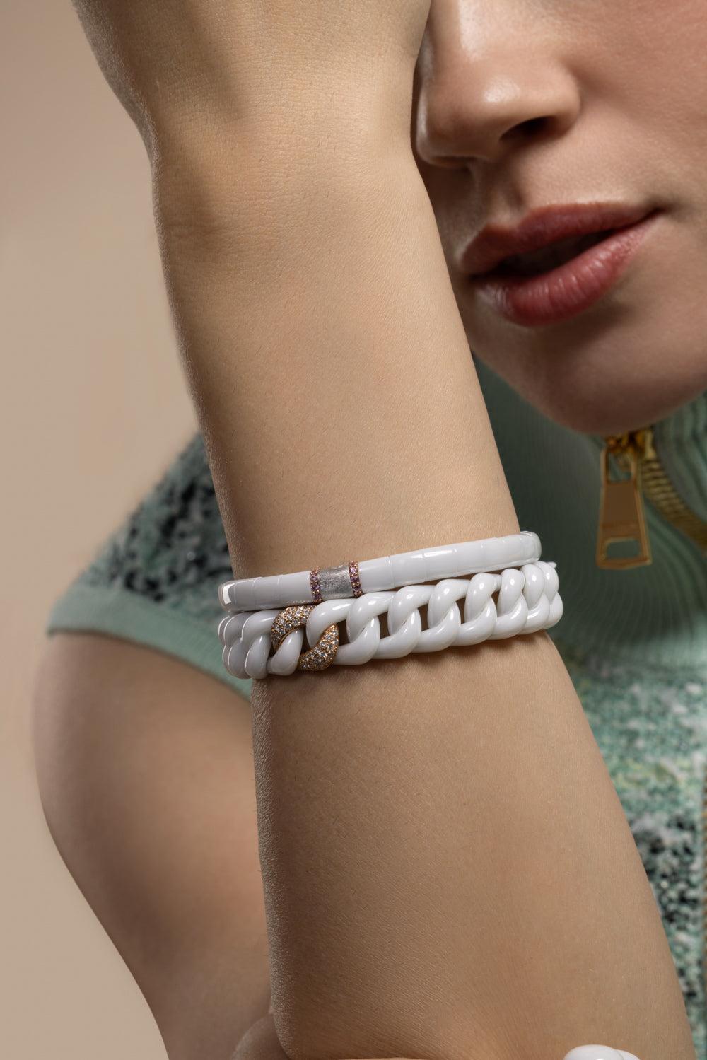Diamond One Link Groumette Stretch Bracelet-ROSE GOLD-JEWELRYFINE JEWELBRACELET O-ROBERTO DEMEGLIO