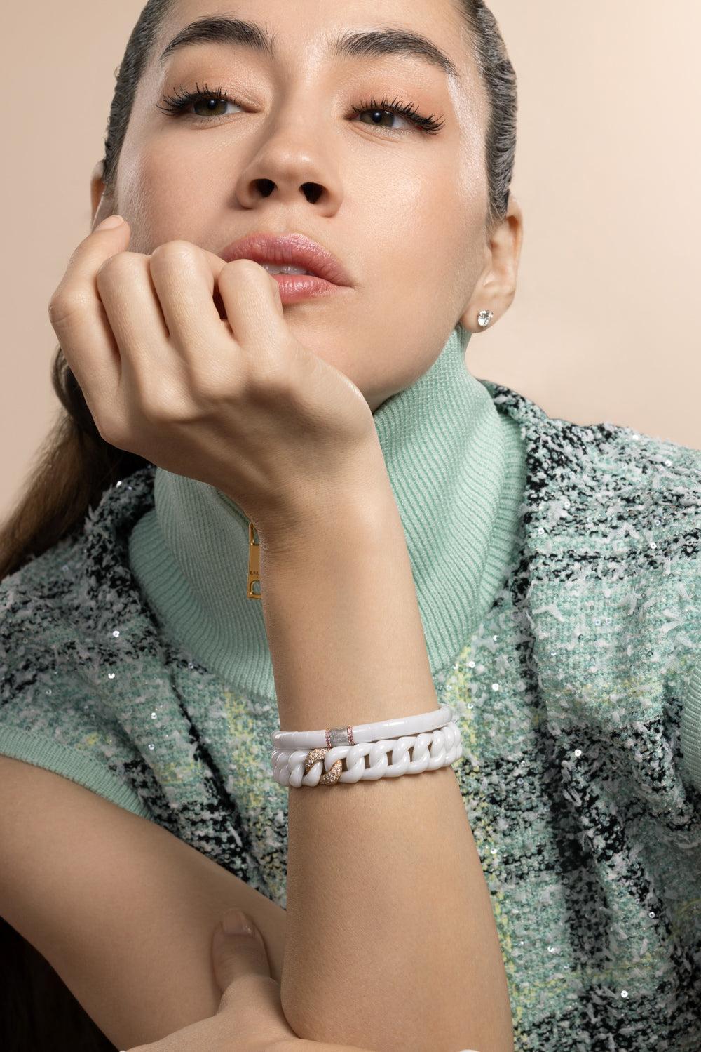 Pink Sapphire Matte White Stretch Bracelet-WHITE GOLD-JEWELRYFINE JEWELBRACELET O-ROBERTO DEMEGLIO