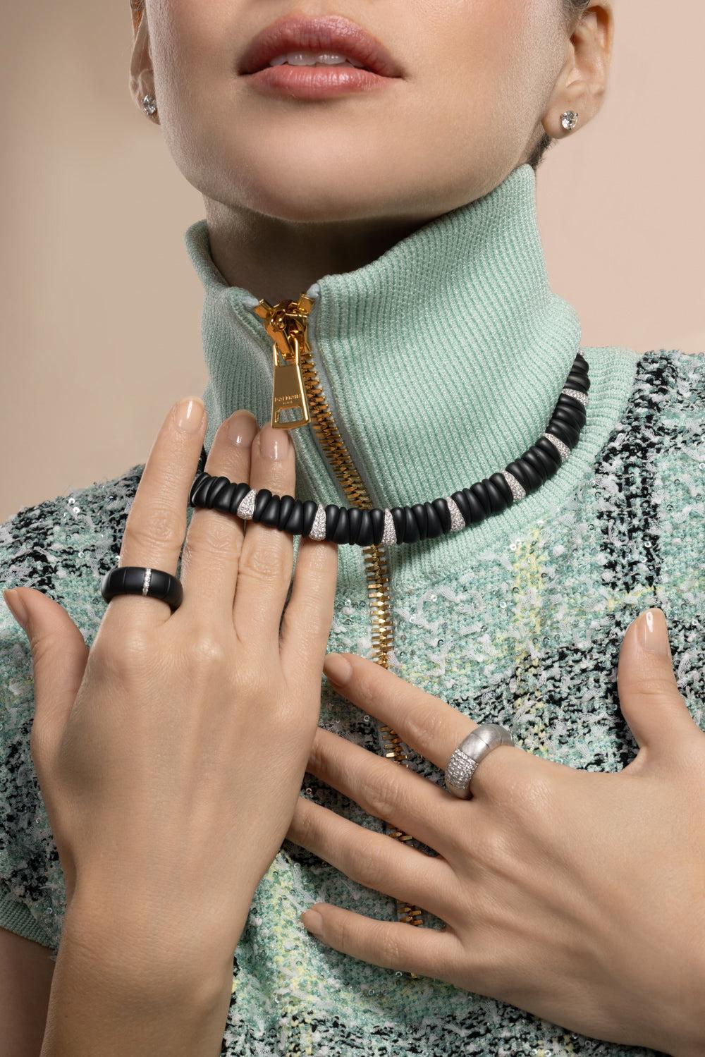 One Diamond Bar Matte Black Pura Stretch Ring-WHITE GOLD-7-JEWELRYFINE JEWELRING-ROBERTO DEMEGLIO