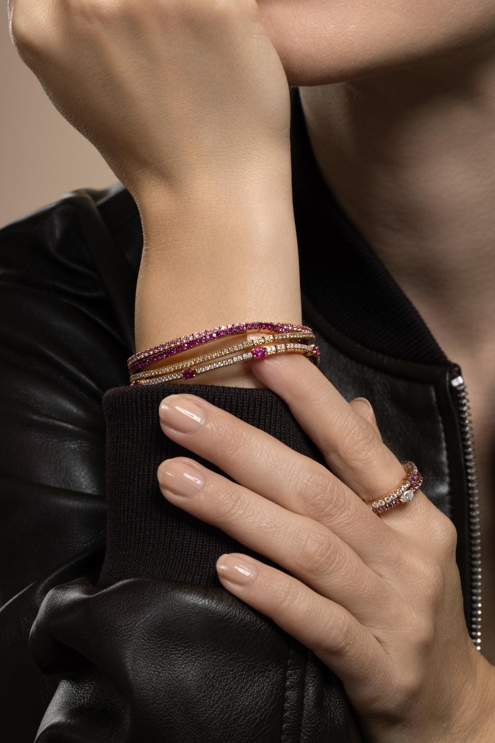 Diamond Ruby Extensible Stretch Bracelet-ROSE GOLD-JEWELRYFINE JEWELBRACELET O-ROBERTO DEMEGLIO