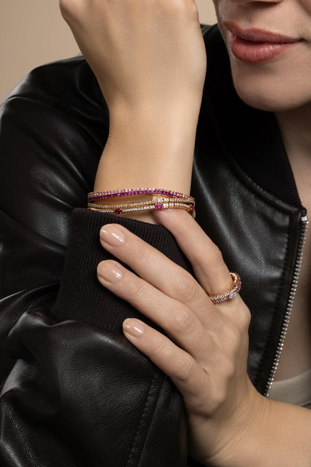 Diamond Ruby Extensible Stretch Bracelet-ROSE GOLD-JEWELRYFINE JEWELBRACELET O-ROBERTO DEMEGLIO