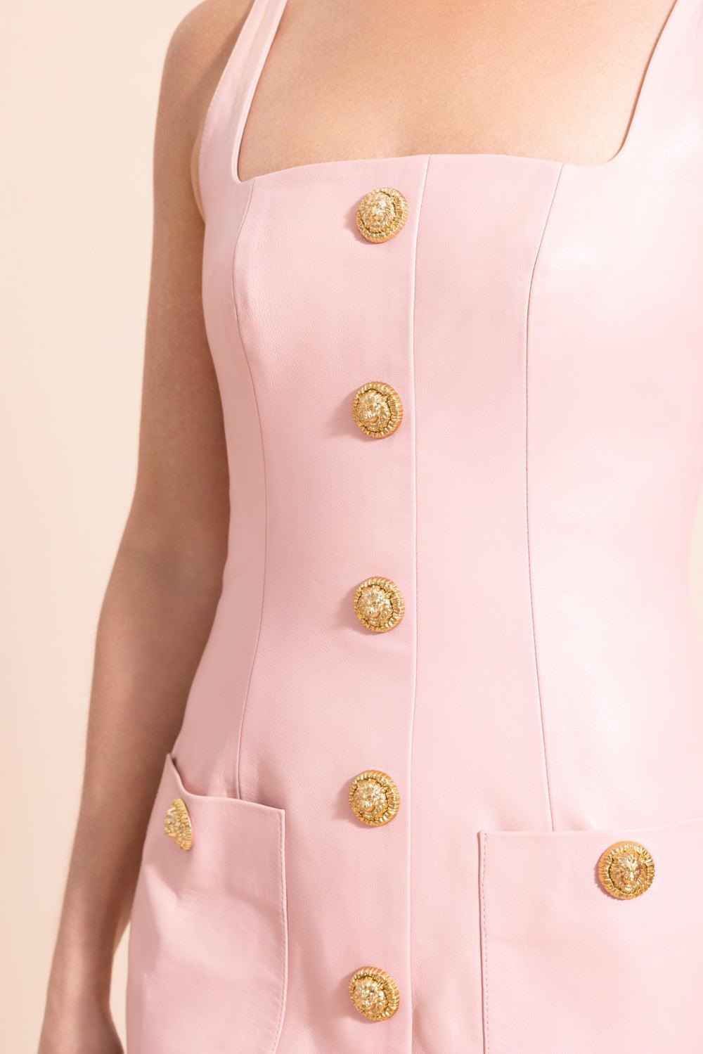 Sleeveless Button Front Short Dress-PALE ROSE-36-CLOTHINGDRESSCASUAL-BALMAIN