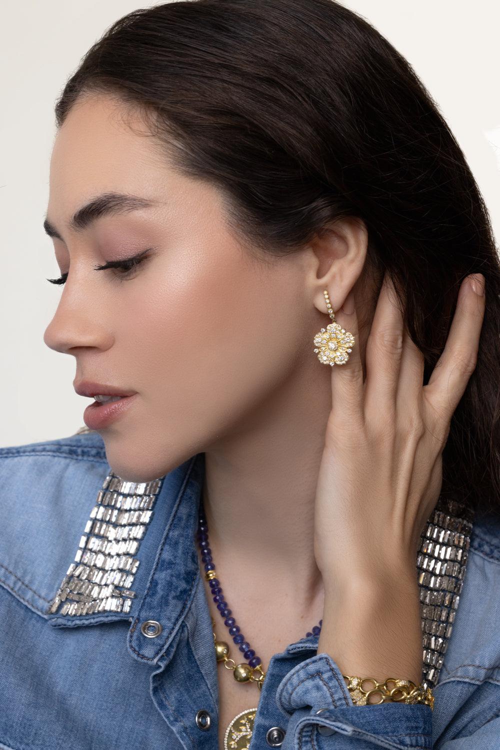 Medium Jasmine Bloom Diamond Flower Earrings-YELLOW GOLD-JEWELRYFINE JEWELEARRING-TANYA FARAH