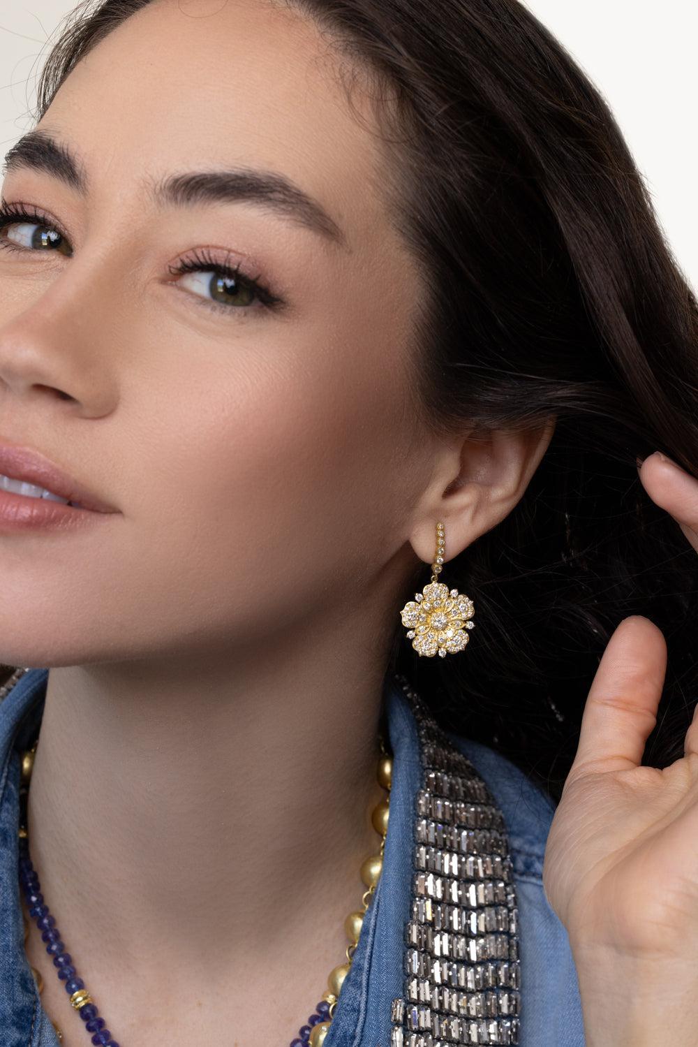 Medium Jasmine Bloom Diamond Flower Earrings-YELLOW GOLD-JEWELRYFINE JEWELEARRING-TANYA FARAH