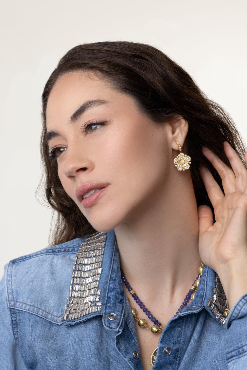 Medium Jasmine Bloom Diamond Flower Earrings-YELLOW GOLD-JEWELRYFINE JEWELEARRING-TANYA FARAH