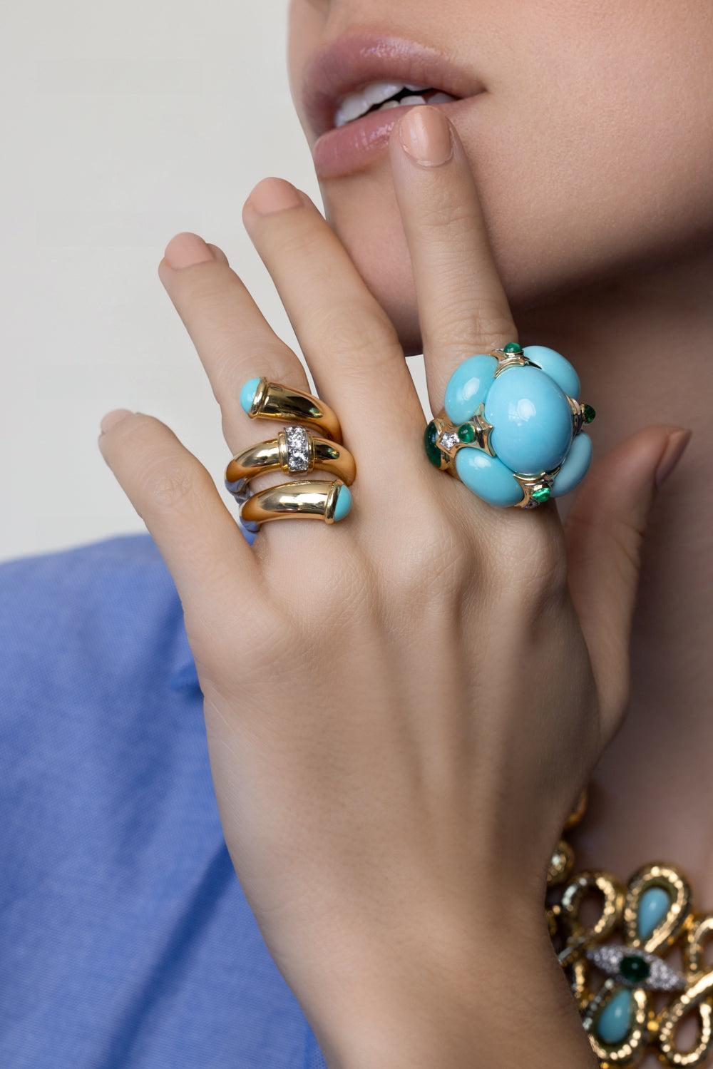 Turquoise Pipe Ring-YELLOW GOLD-6.5-JEWELRYFINE JEWELRING-DAVID WEBB