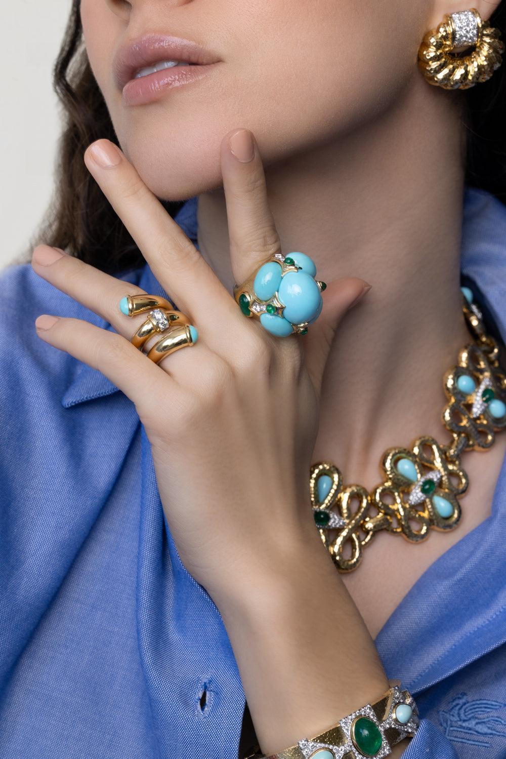 Turquoise Pipe Ring-YELLOW GOLD-6.5-JEWELRYFINE JEWELRING-DAVID WEBB