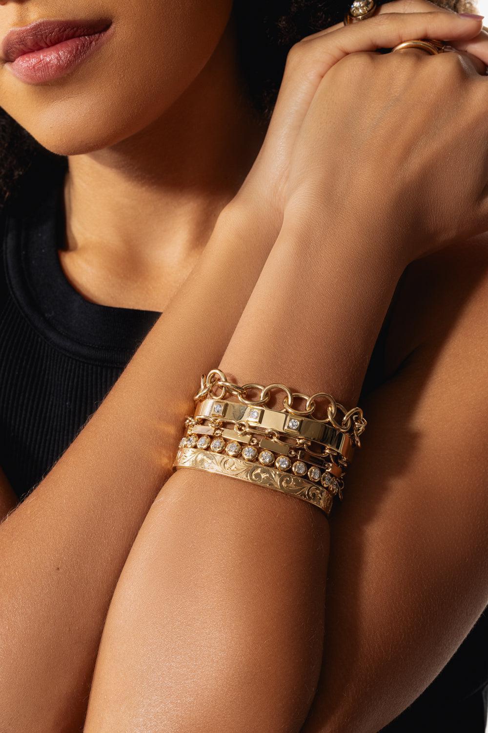 Alex Engraved Bangle Bracelet-YELLOW GOLD-JEWELRYFINE JEWELBRACELET O-SINGLE STONE