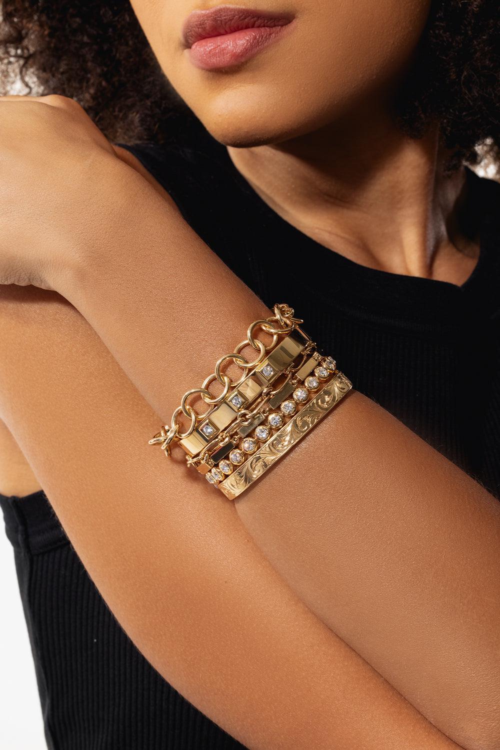 Alex Engraved Bangle Bracelet-YELLOW GOLD-JEWELRYFINE JEWELBRACELET O-SINGLE STONE