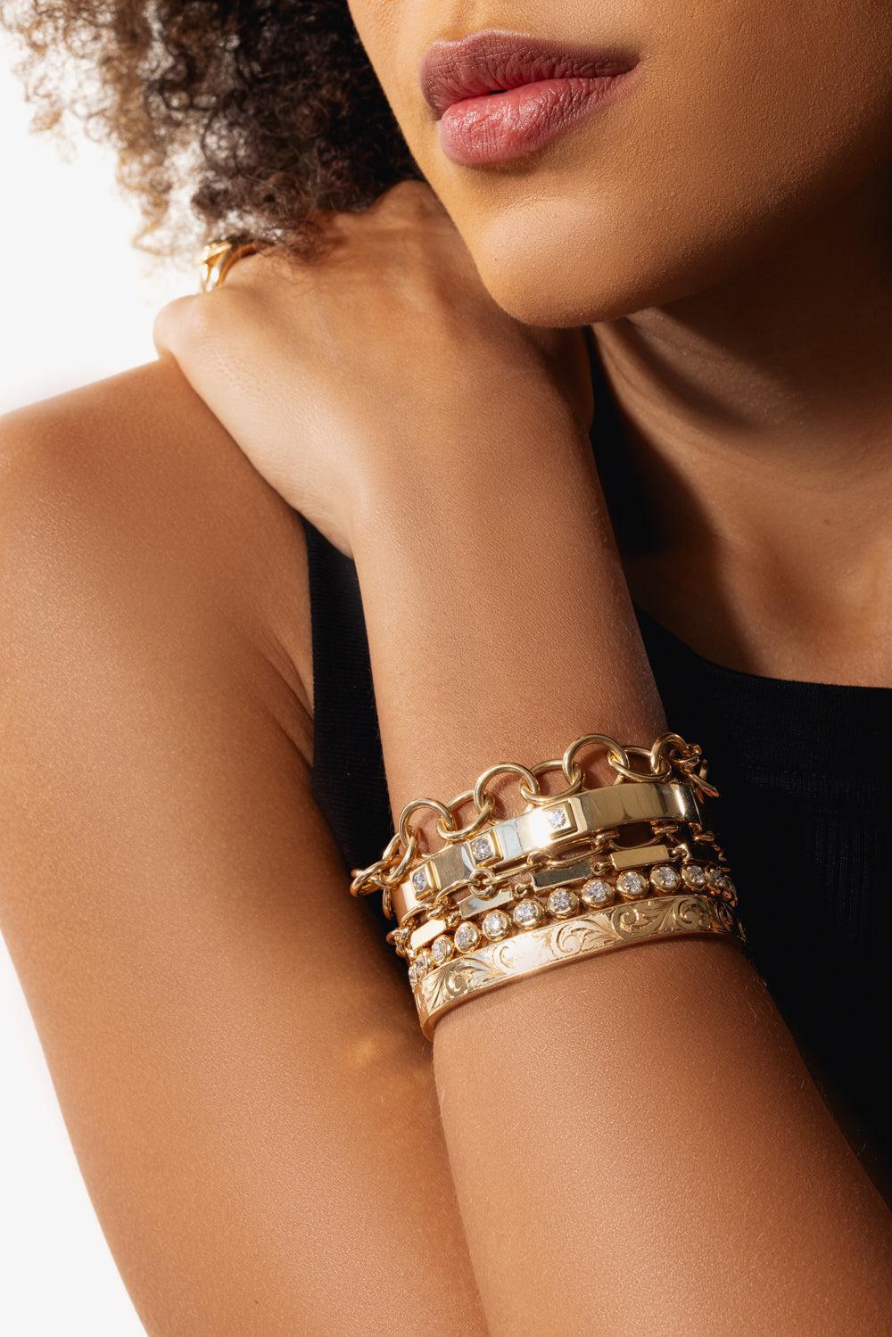 Alex Engraved Bangle Bracelet-YELLOW GOLD-JEWELRYFINE JEWELBRACELET O-SINGLE STONE