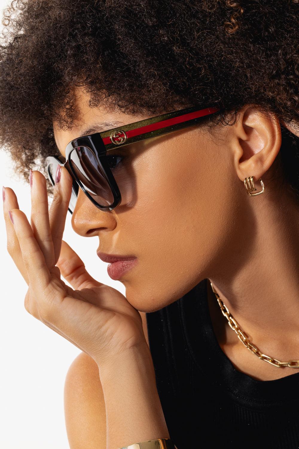 Rectangle Sunglasses-BKGRNGRY-ACCESSORIESUNGLASSES-GUCCI