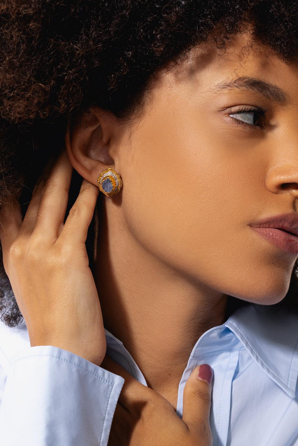 Blue Spinel Diamond Earrings-YELLOW GOLD-JEWELRYFINE JEWELEARRING-VICTOR VELYAN