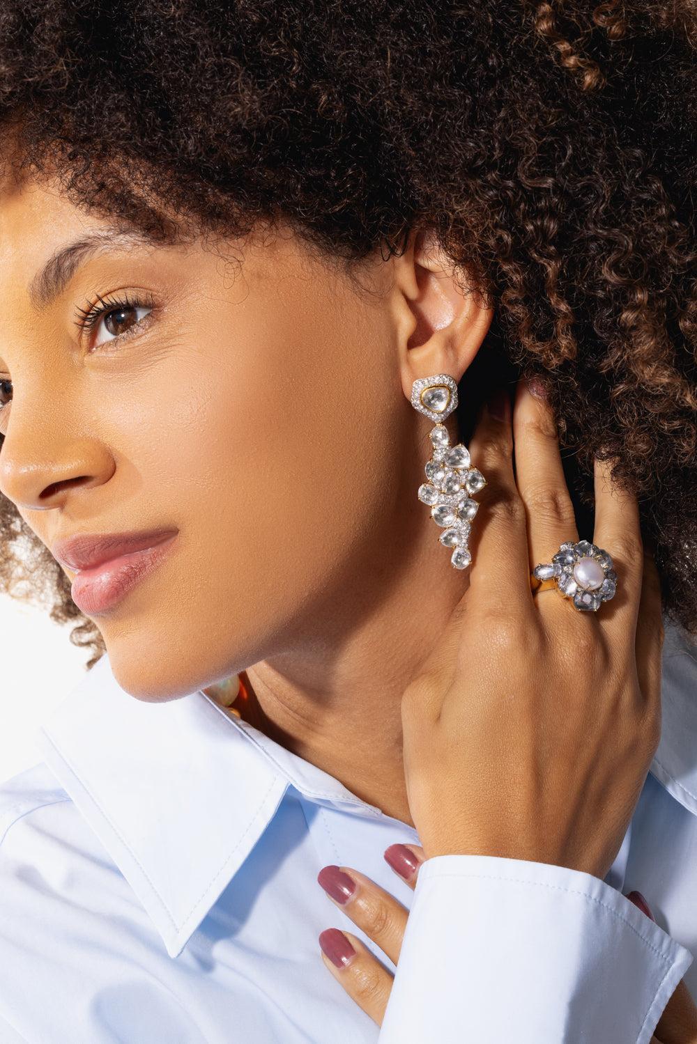 White Sapphire Earrings-YELLOW GOLD-JEWELRYFINE JEWELEARRING-VICTOR VELYAN