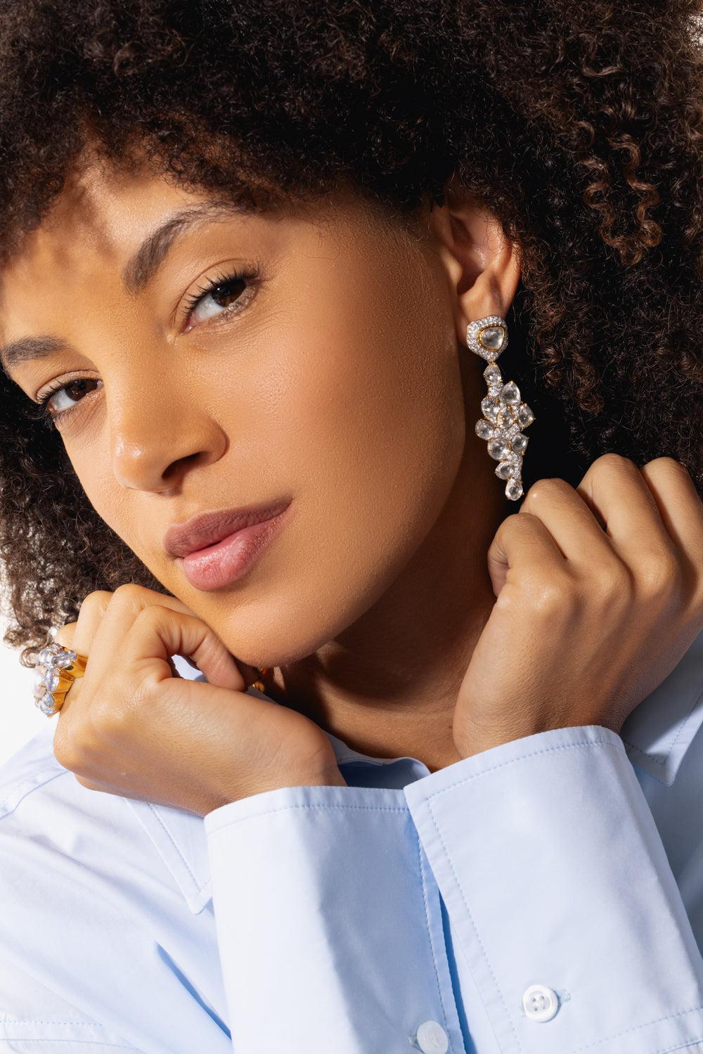 White Sapphire Earrings-YELLOW GOLD-JEWELRYFINE JEWELEARRING-VICTOR VELYAN
