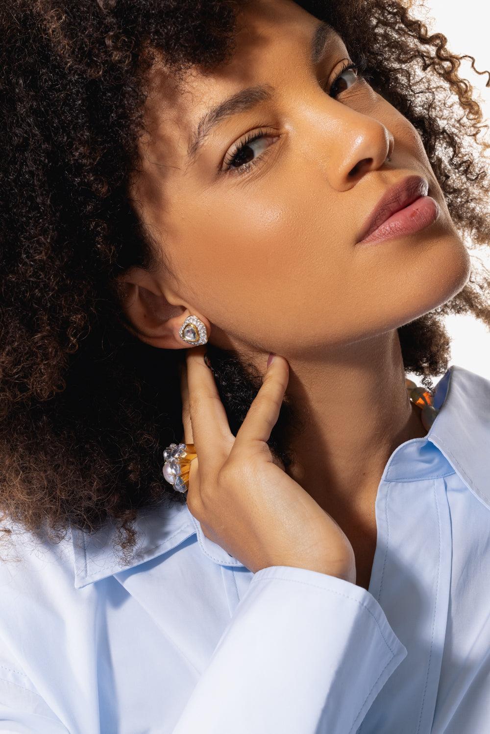White Sapphire Earrings-YELLOW GOLD-JEWELRYFINE JEWELEARRING-VICTOR VELYAN