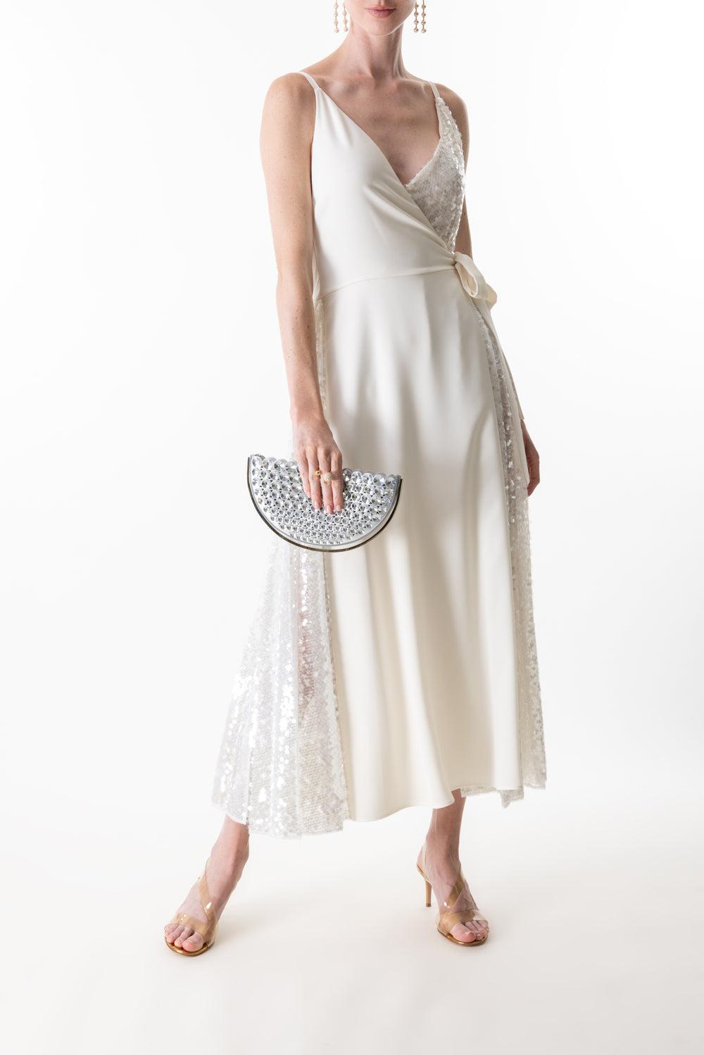 Contrast Wrap Dress-IVORY-38-CLOTHINGDRESSCOCKTAIL-PHILOSOPHY