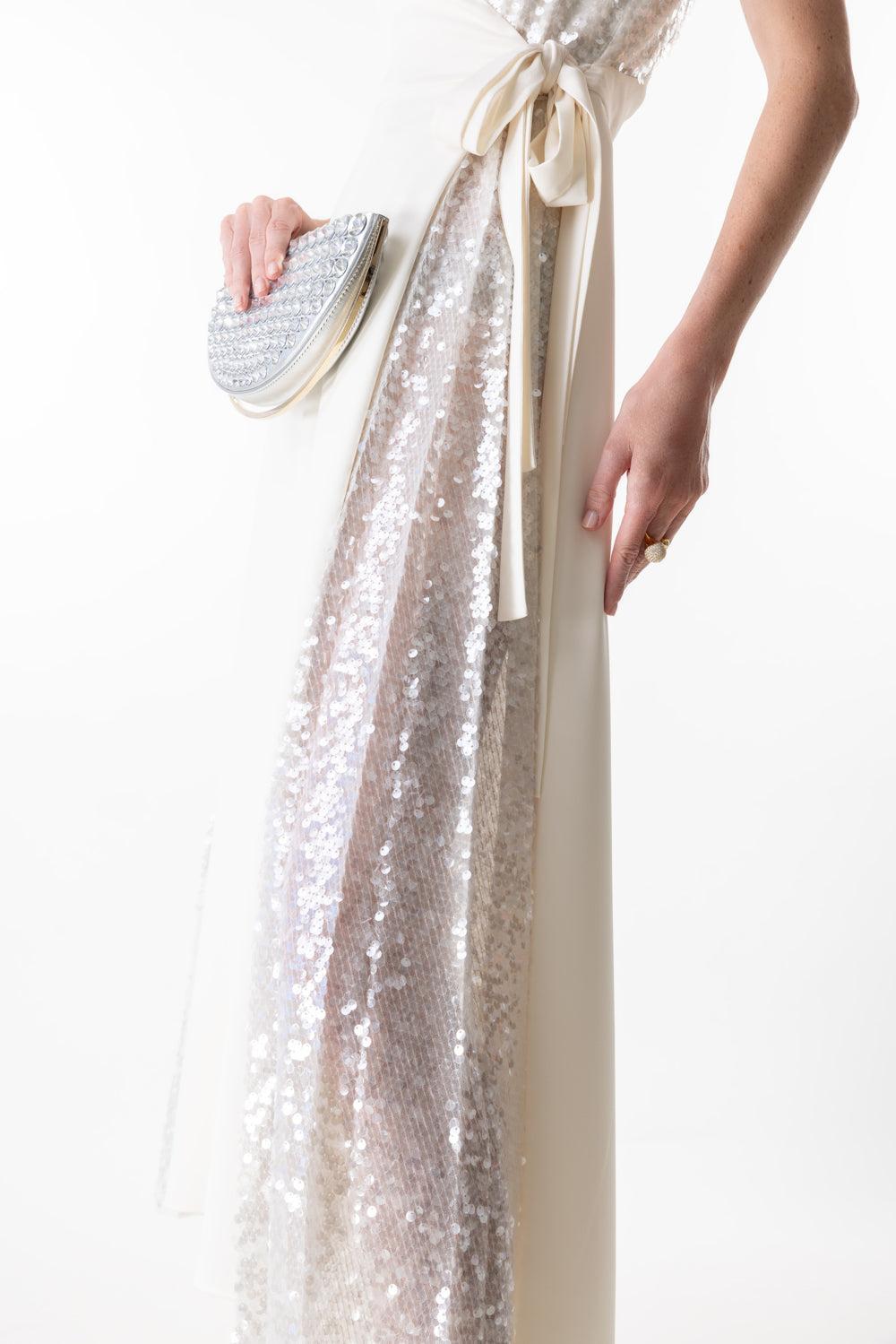 Contrast Wrap Dress-IVORY-38-CLOTHINGDRESSCOCKTAIL-PHILOSOPHY