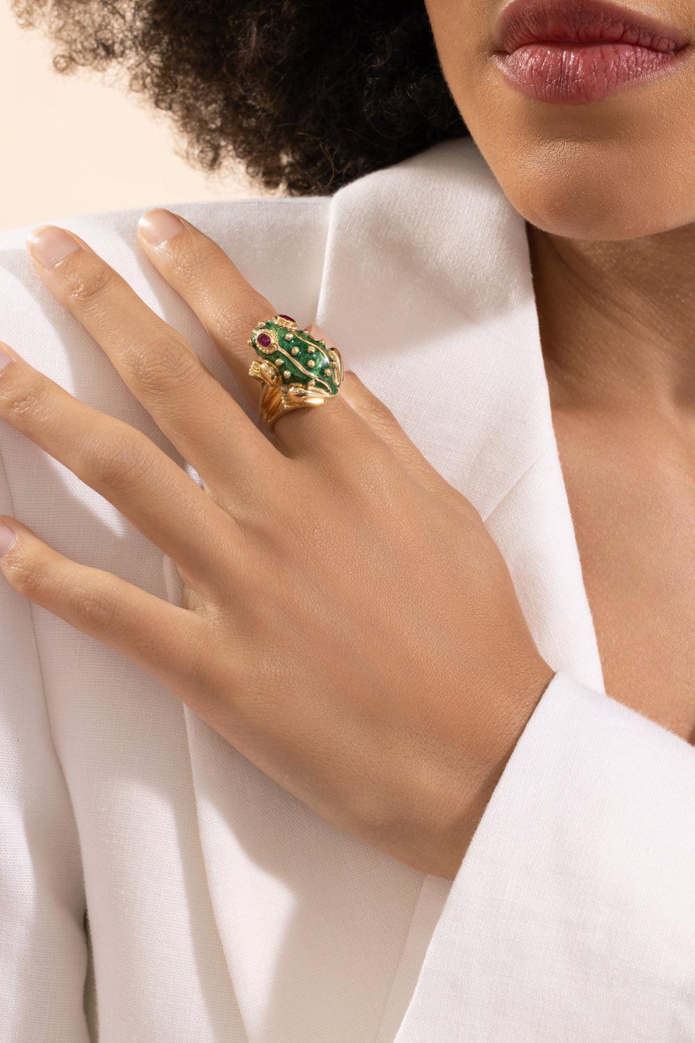 Ruby Green Large Frog Ring-YELLOW GOLD-3.5-JEWELRYFINE JEWELRING-DAVID WEBB