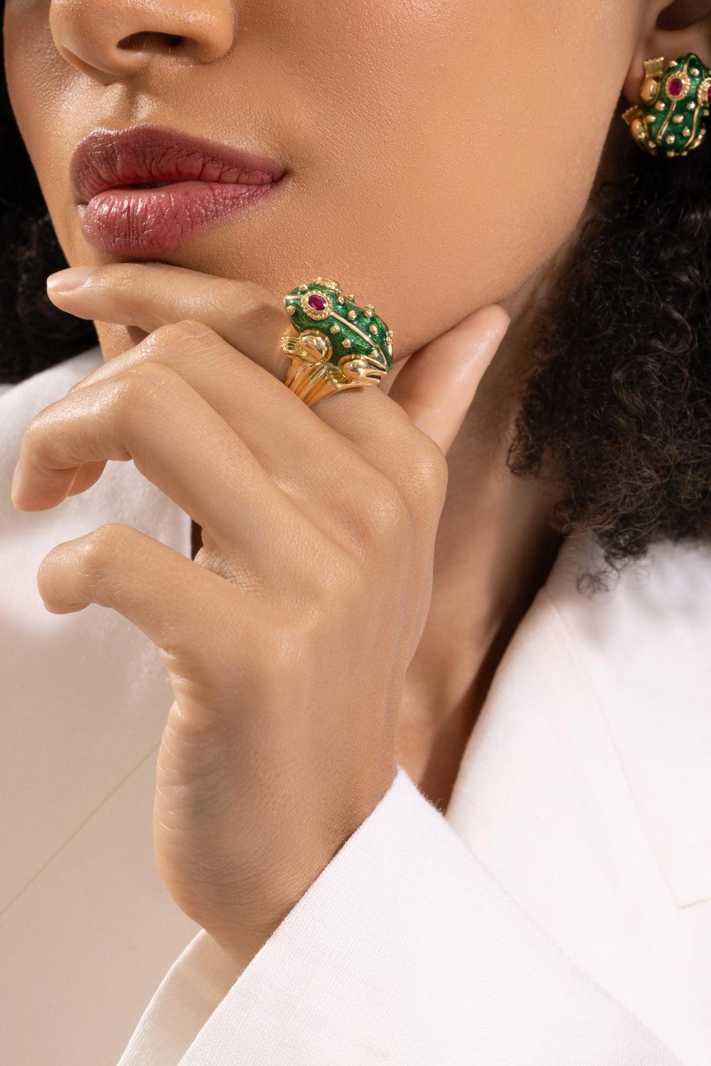 Ruby Green Large Frog Ring-YELLOW GOLD-3.5-JEWELRYFINE JEWELRING-DAVID WEBB