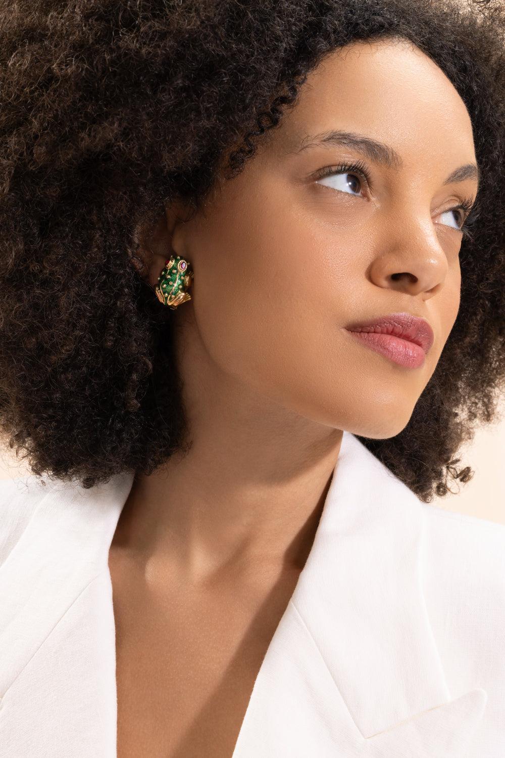 Ruby Green Frog Earrings-YELLOW GOLD-JEWELRYFINE JEWELEARRING-DAVID WEBB