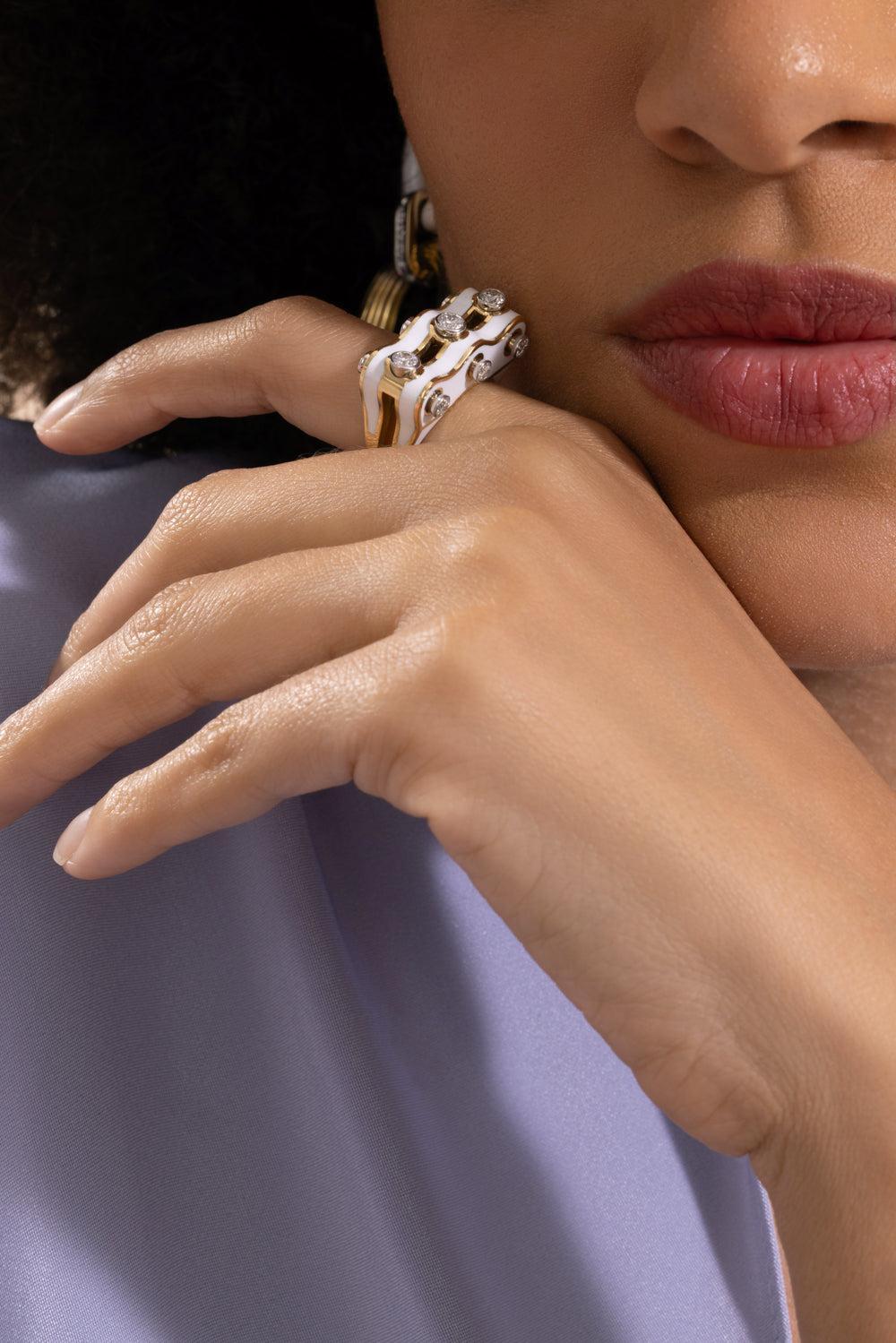 Diamond White Wave Studlette Ring-YELLOW GOLD-6.25-JEWELRYFINE JEWELRING-DAVID WEBB