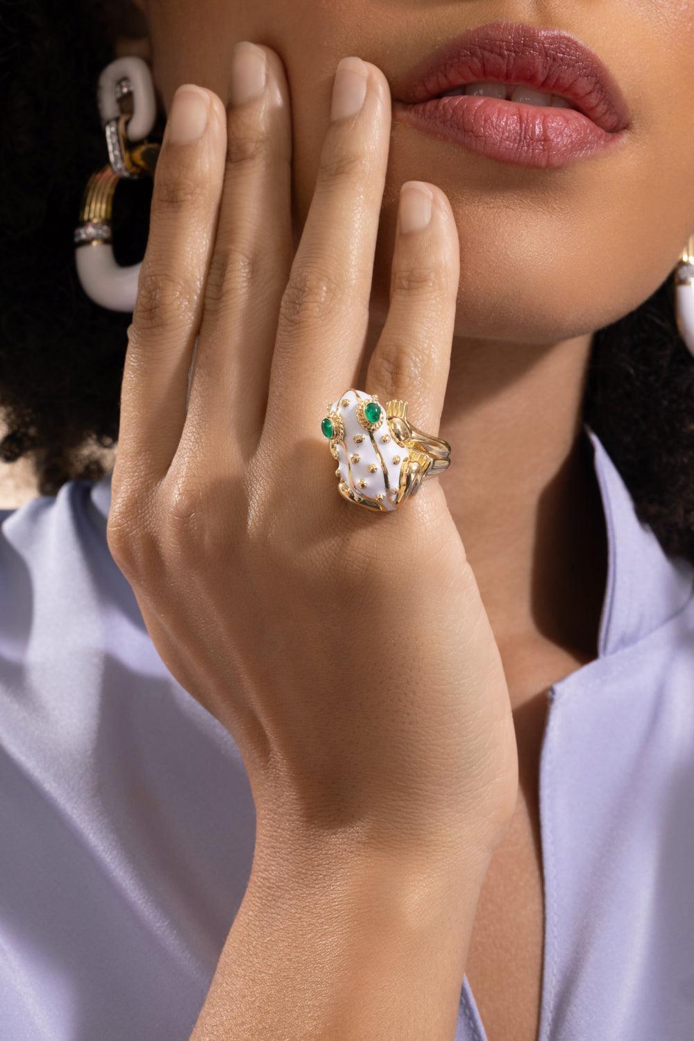 Emerald White Frog Ring-YELLOW GOLD-5.5-JEWELRYFINE JEWELRING-DAVID WEBB