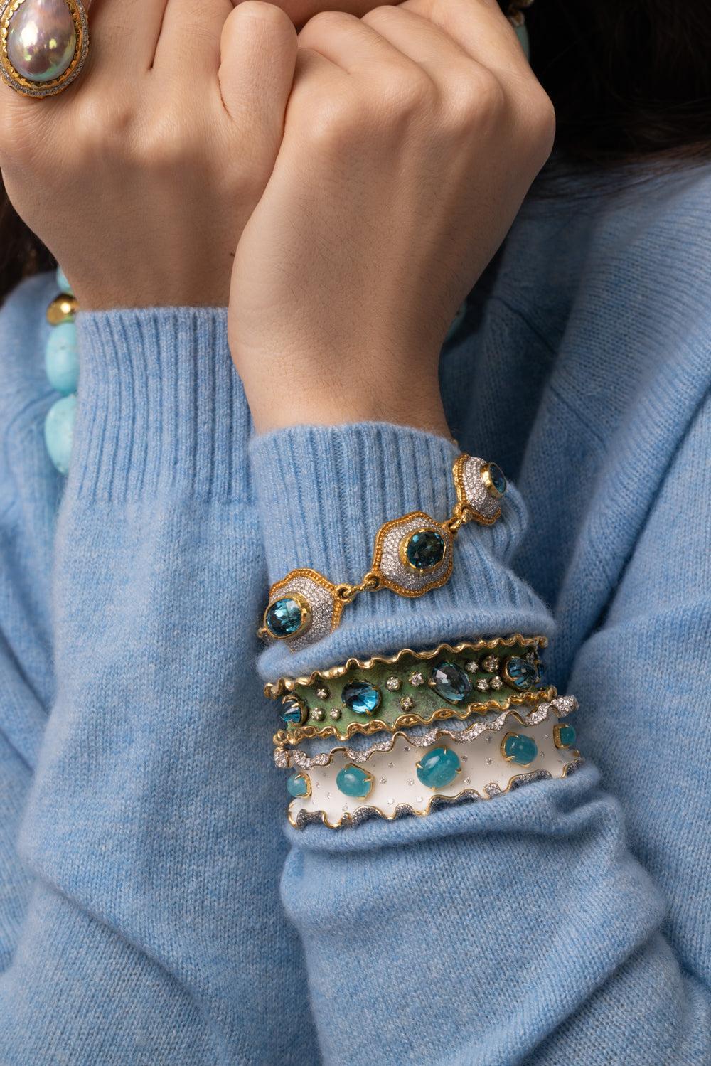 Brazilian Paraiba Diamond Bracelet-YELLOW GOLD-JEWELRYFINE JEWELBRACELET O-VICTOR VELYAN