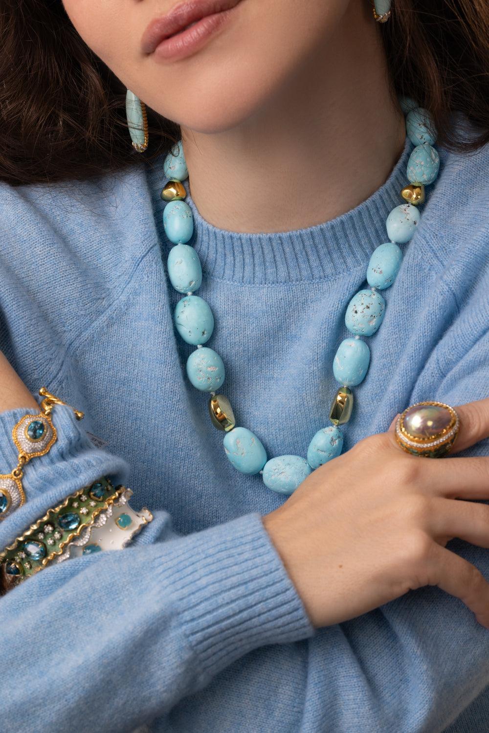 Sleeping Beauty Turquoise Necklace-YELLOW GOLD-JEWELRYFINE JEWELNECKLACE O-VICTOR VELYAN
