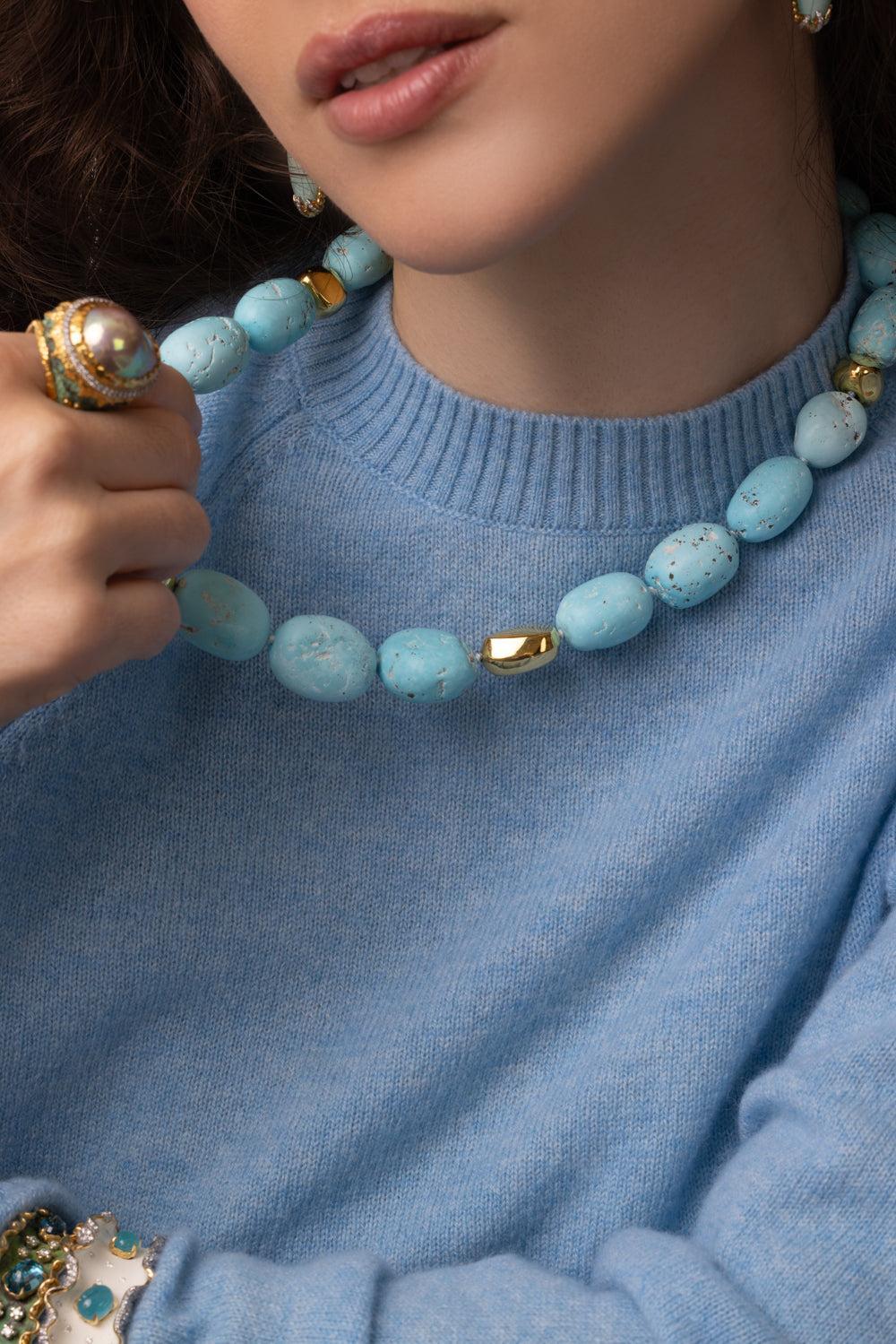 Sleeping Beauty Turquoise Necklace-YELLOW GOLD-JEWELRYFINE JEWELNECKLACE O-VICTOR VELYAN