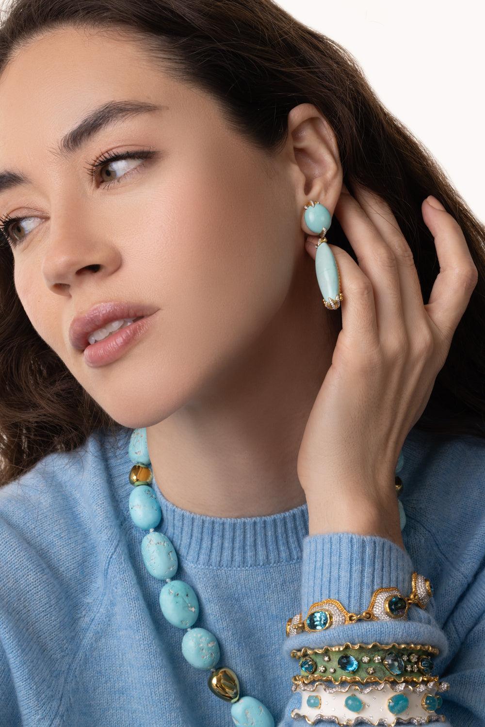 Armenia Turquoise Diamond Earirngs-YELLOW GOLD-JEWELRYFINE JEWELEARRING-VICTOR VELYAN
