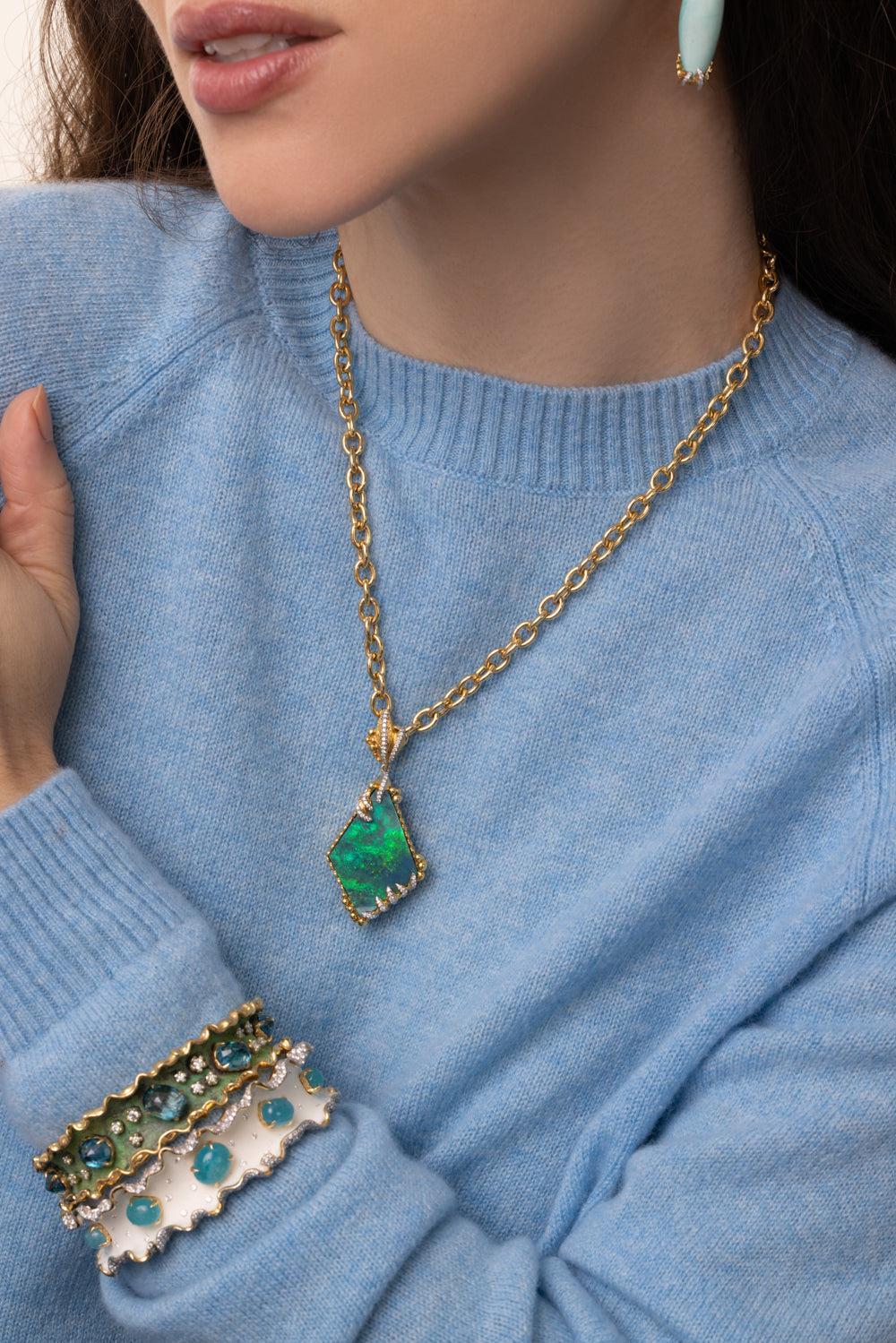 Black Opal Diamond Pendant-YELLOW GOLD-JEWELRYFINE JEWELPENDANT-VICTOR VELYAN