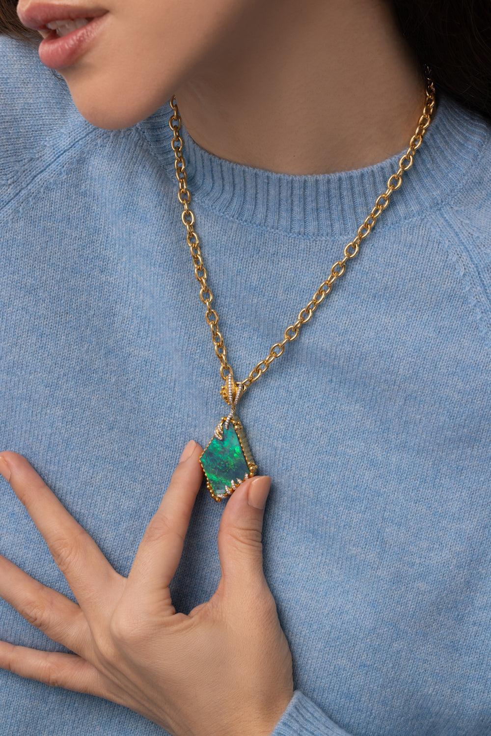 Black Opal Diamond Pendant-YELLOW GOLD-JEWELRYFINE JEWELPENDANT-VICTOR VELYAN