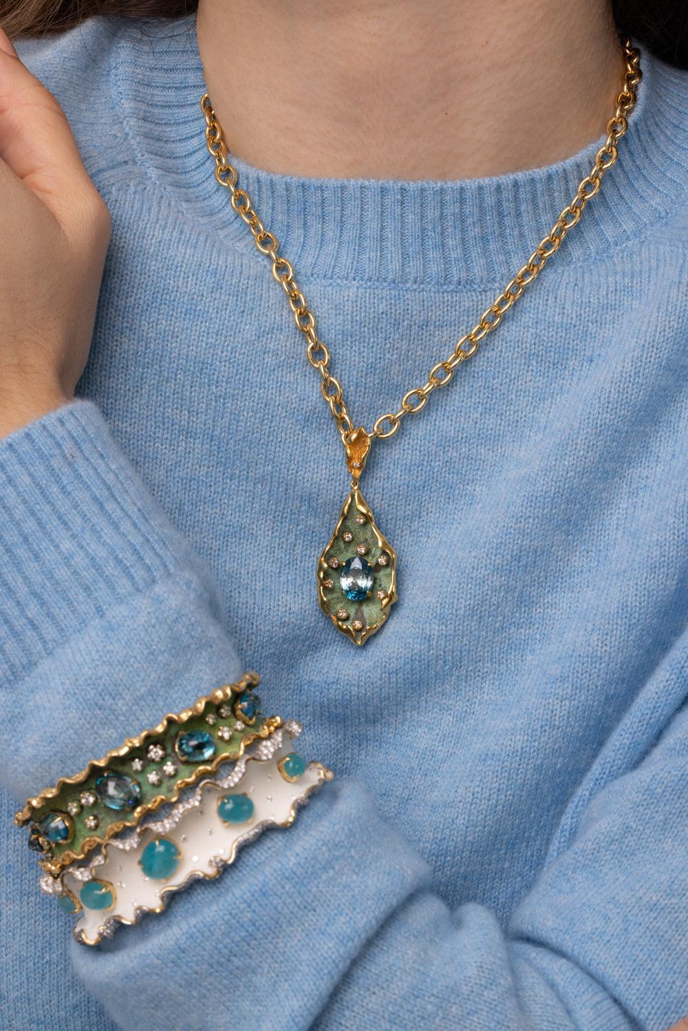Blue Zircon Diamond Pendant-SILVER-JEWELRYFINE JEWELPENDANT-VICTOR VELYAN