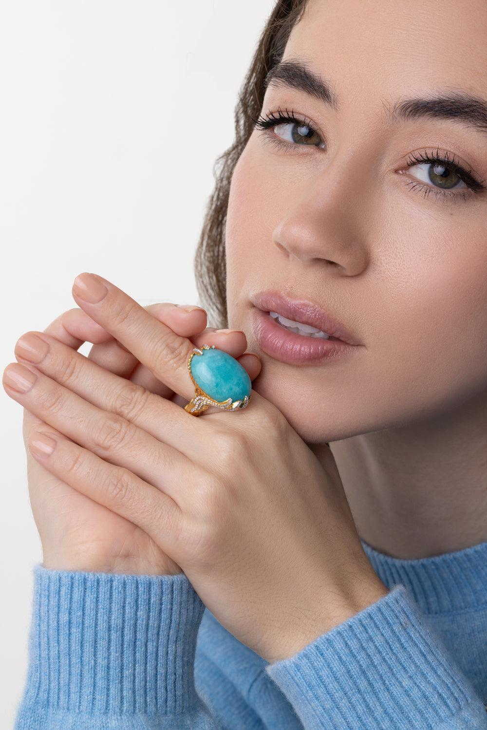 Amazonite Diamond Ring-YELLOW GOLD-7.5-JEWELRYFINE JEWELRING-VICTOR VELYAN