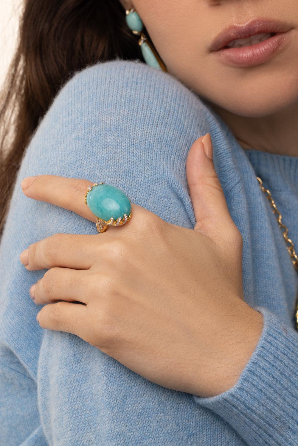 Amazonite Diamond Ring-YELLOW GOLD-7.5-JEWELRYFINE JEWELRING-VICTOR VELYAN