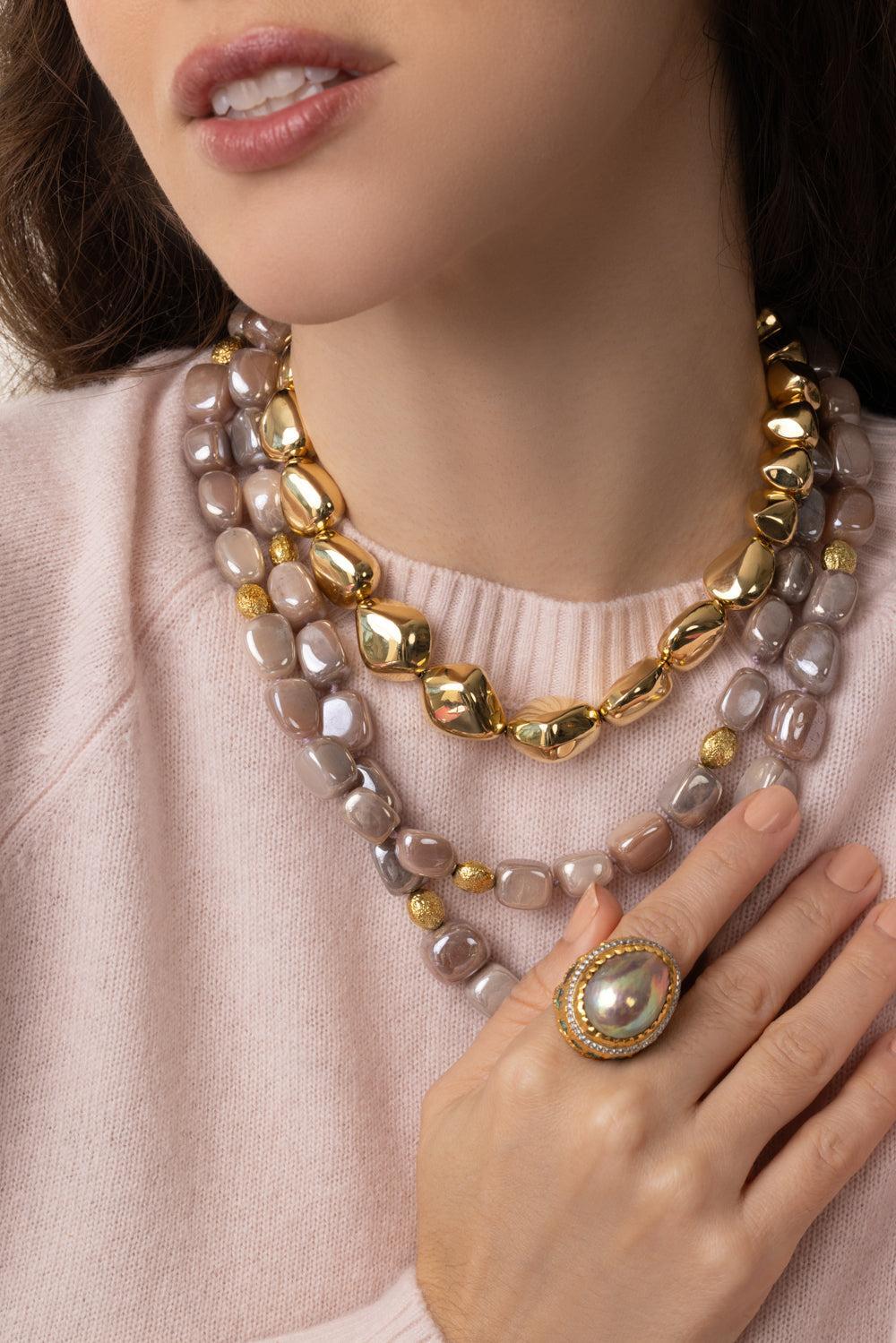 Two Strand Moonstone Necklace-YELLOW GOLD-JEWELRYFINE JEWELNECKLACE O-VICTOR VELYAN