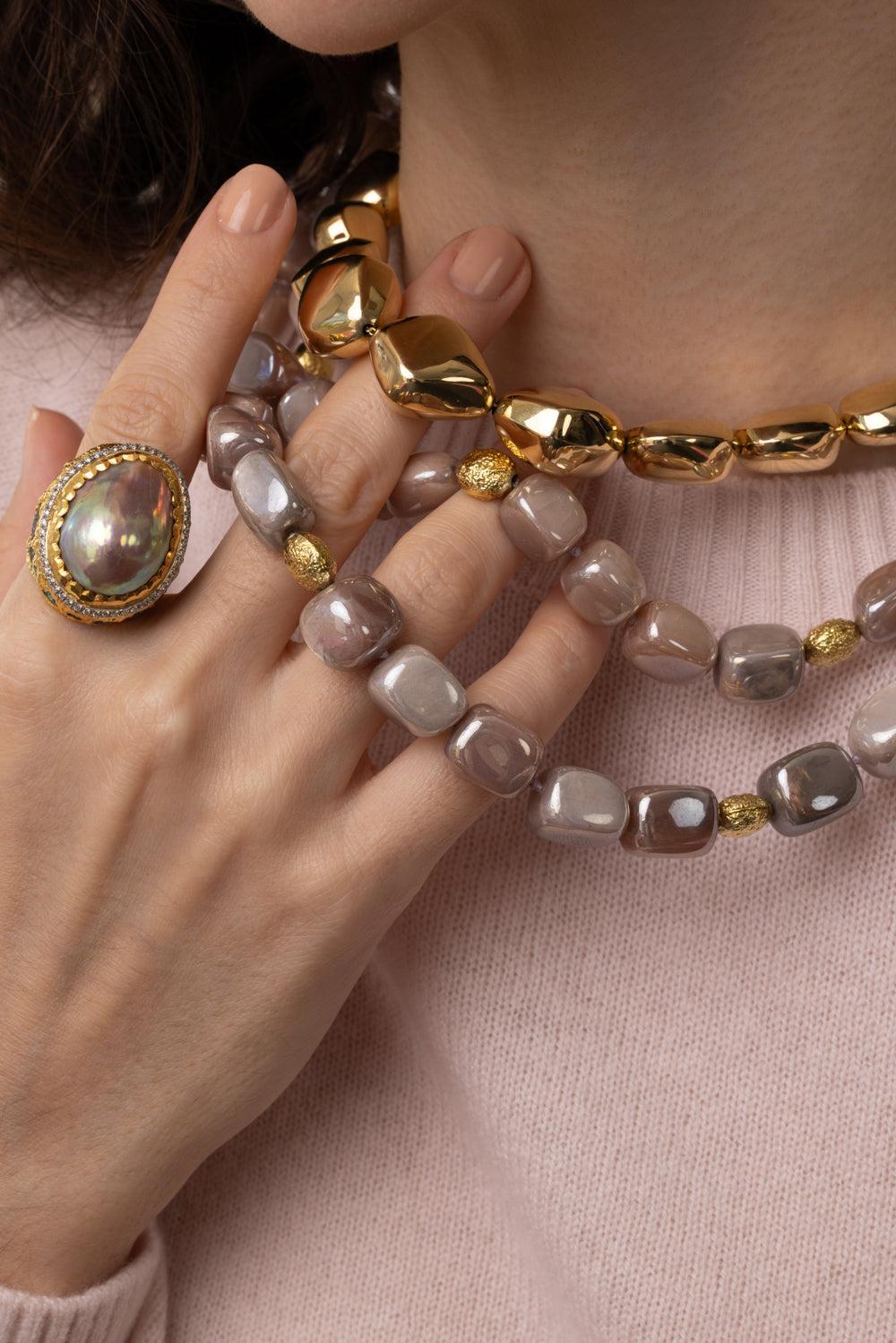 Two Strand Moonstone Necklace-YELLOW GOLD-JEWELRYFINE JEWELNECKLACE O-VICTOR VELYAN