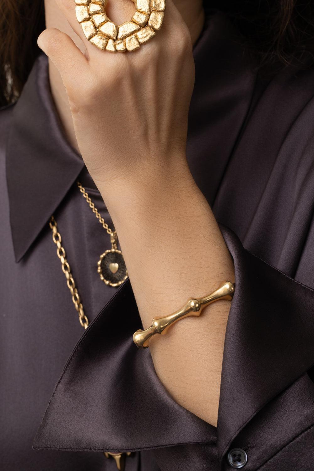 Chrona I Hinged Cuff Bracelet-YELLOW GOLD-M-JEWELRYFINE JEWELBRACELET O-VRAM