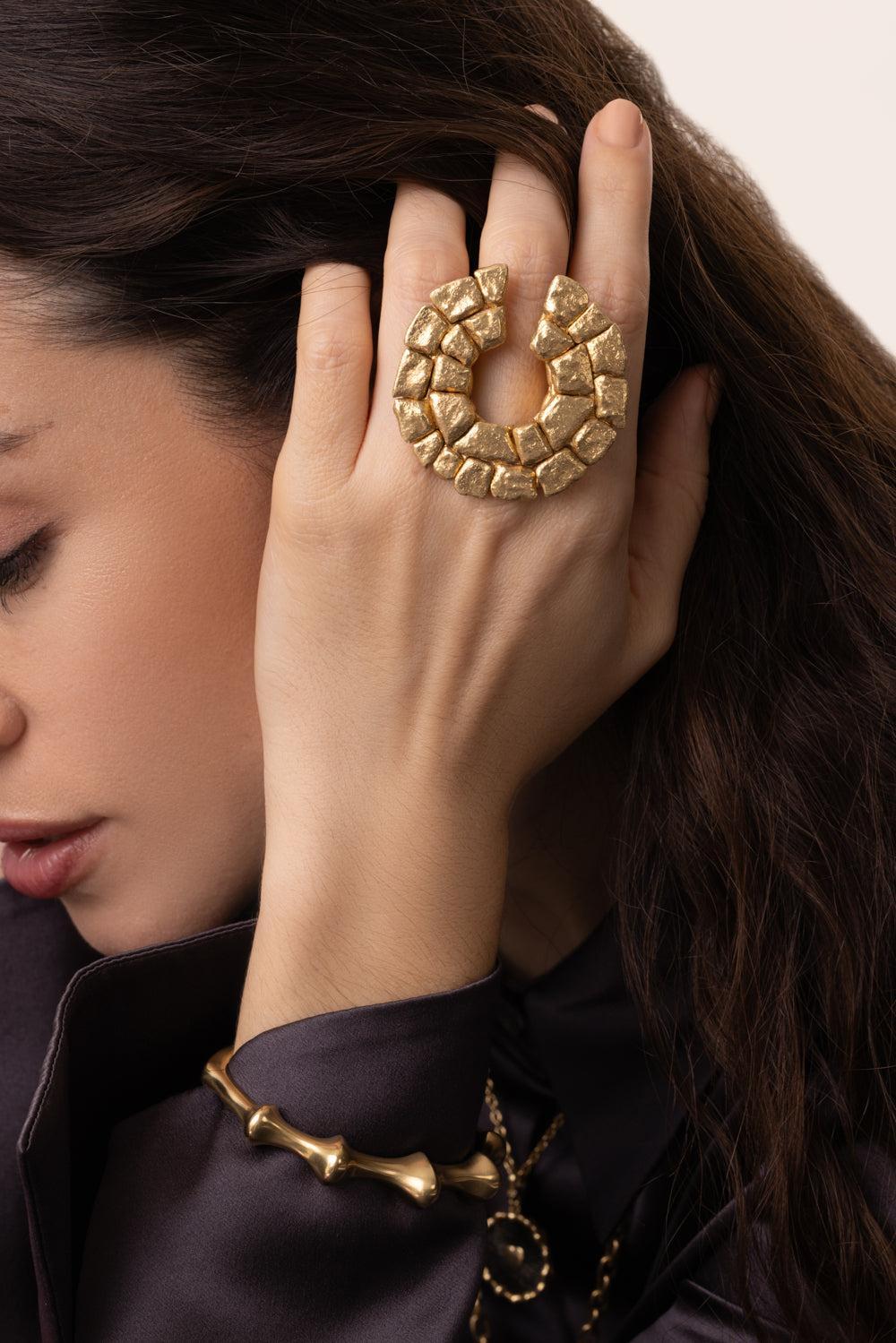 Chrona I Hinged Cuff Bracelet-YELLOW GOLD-M-JEWELRYFINE JEWELBRACELET O-VRAM