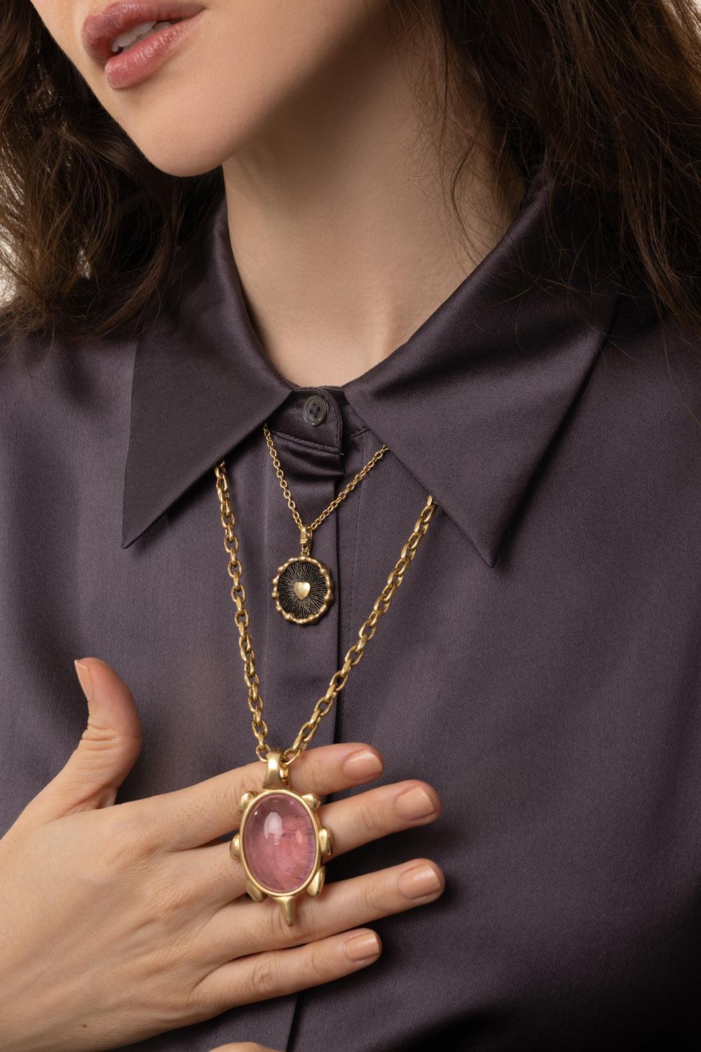 Pink Tourmaline Chrona Pendant-YELLOW GOLD-JEWELRYFINE JEWELPENDANT-VRAM