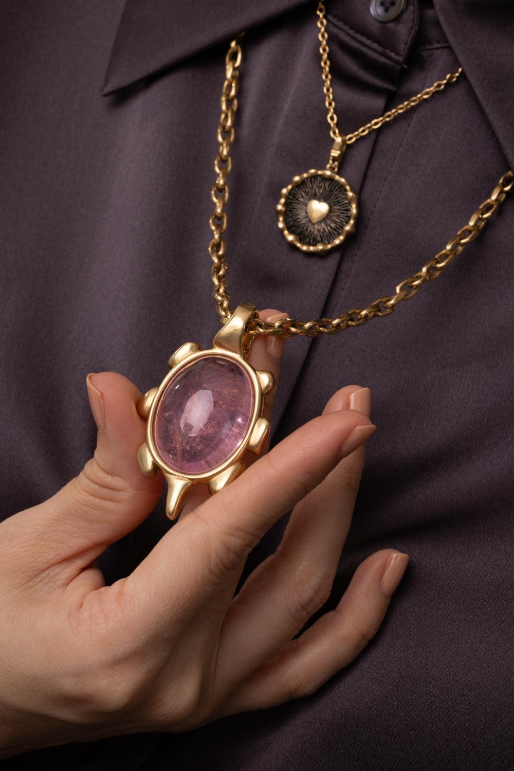 Pink Tourmaline Chrona Pendant-YELLOW GOLD-JEWELRYFINE JEWELPENDANT-VRAM