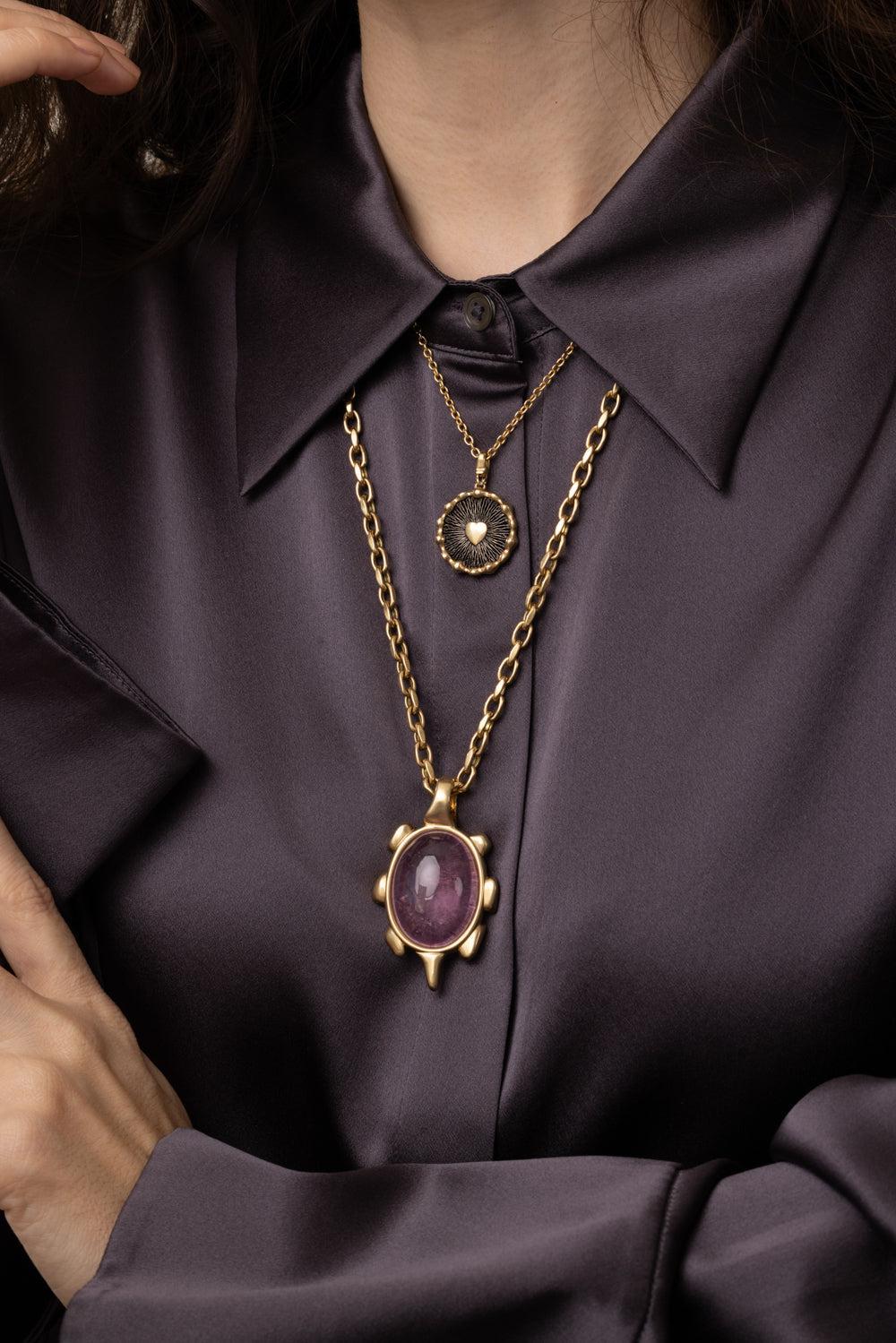 Pink Tourmaline Chrona Pendant-YELLOW GOLD-JEWELRYFINE JEWELPENDANT-VRAM