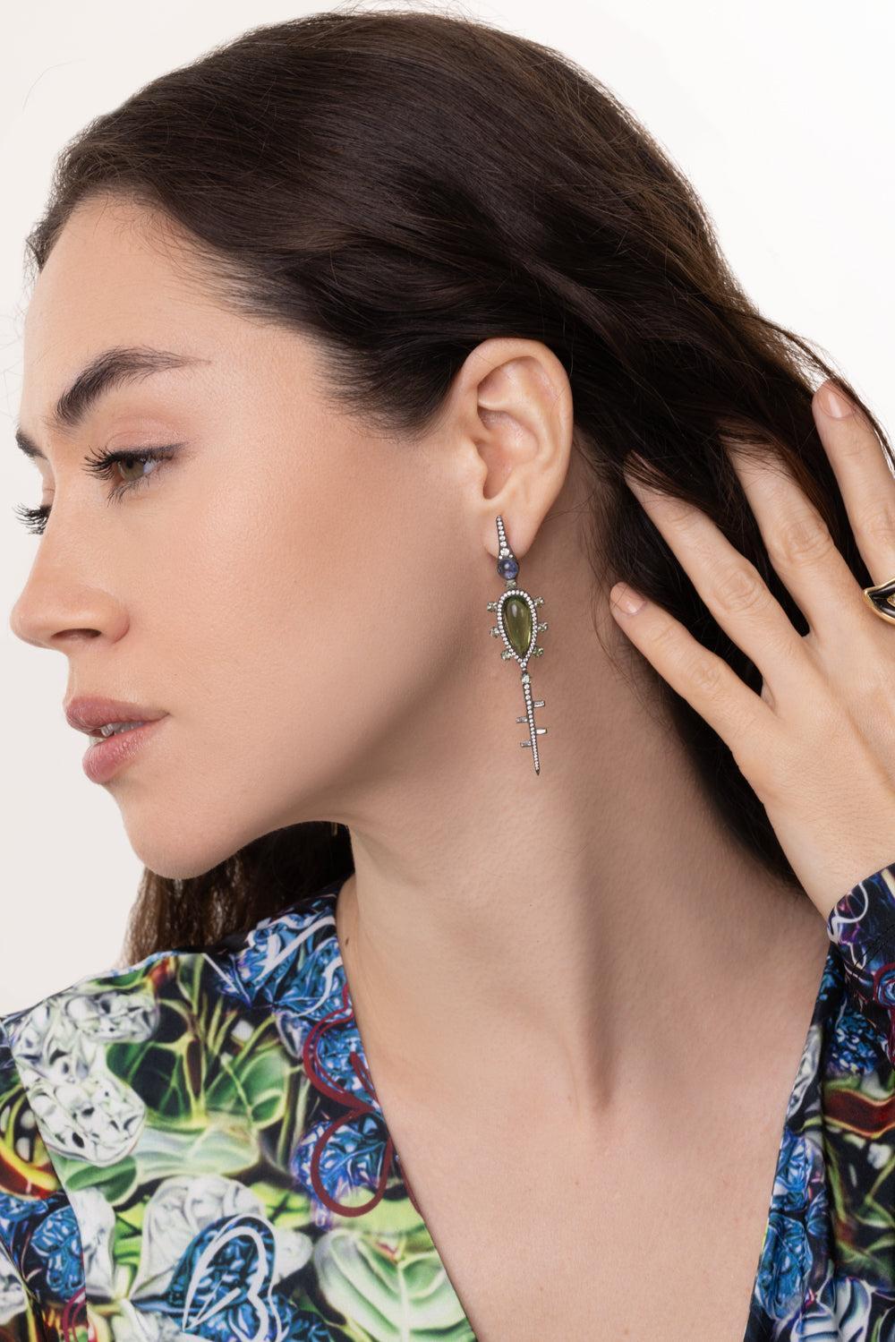 Tourmaline Ups And Downs Earrings-YELLOW GOLD-JEWELRYFINE JEWELEARRING-VRAM