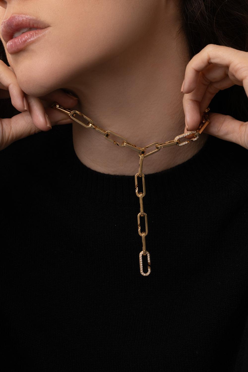 Diamond Open Link Paperclip Pendant-YELLOW GOLD-JEWELRYFINE JEWELPENDANT-BIZZOTTO