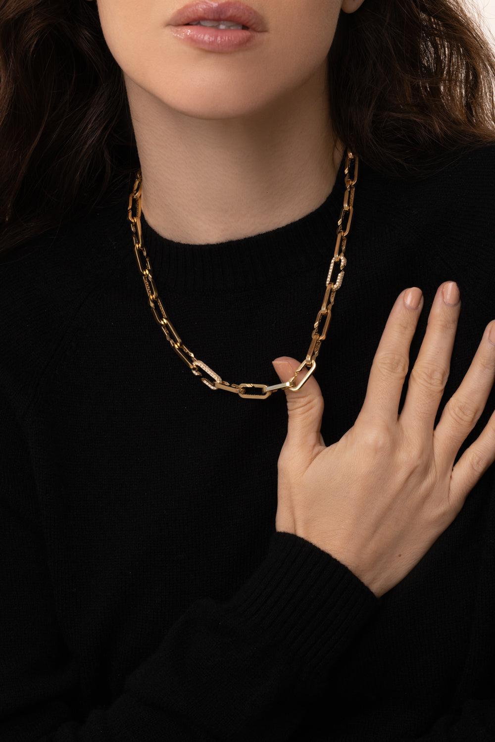 Diamond Open Link Paperclip Pendant-YELLOW GOLD-JEWELRYFINE JEWELPENDANT-BIZZOTTO