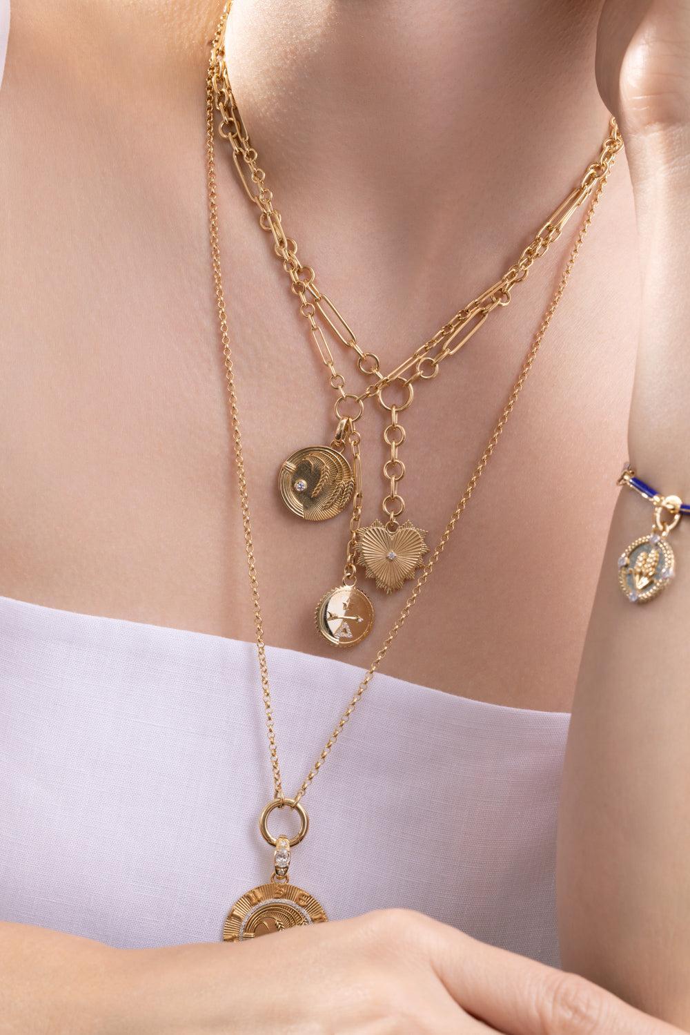Diamond Heart Love Token Small Mixed Clip Extension Necklace-YELLOW GOLD-JEWELRYFINE JEWELNECKLACE O-FOUNDRAE