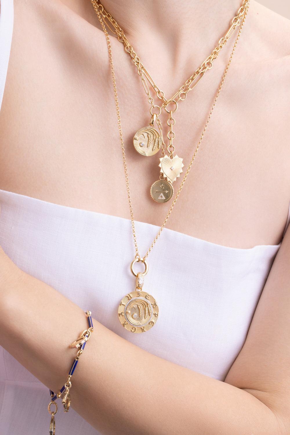 Diamond Heart Love Token Small Mixed Clip Extension Necklace-YELLOW GOLD-JEWELRYFINE JEWELNECKLACE O-FOUNDRAE