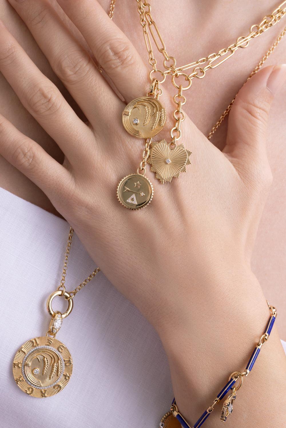 Diamond Heart Love Token Small Mixed Clip Extension Necklace-YELLOW GOLD-JEWELRYFINE JEWELNECKLACE O-FOUNDRAE