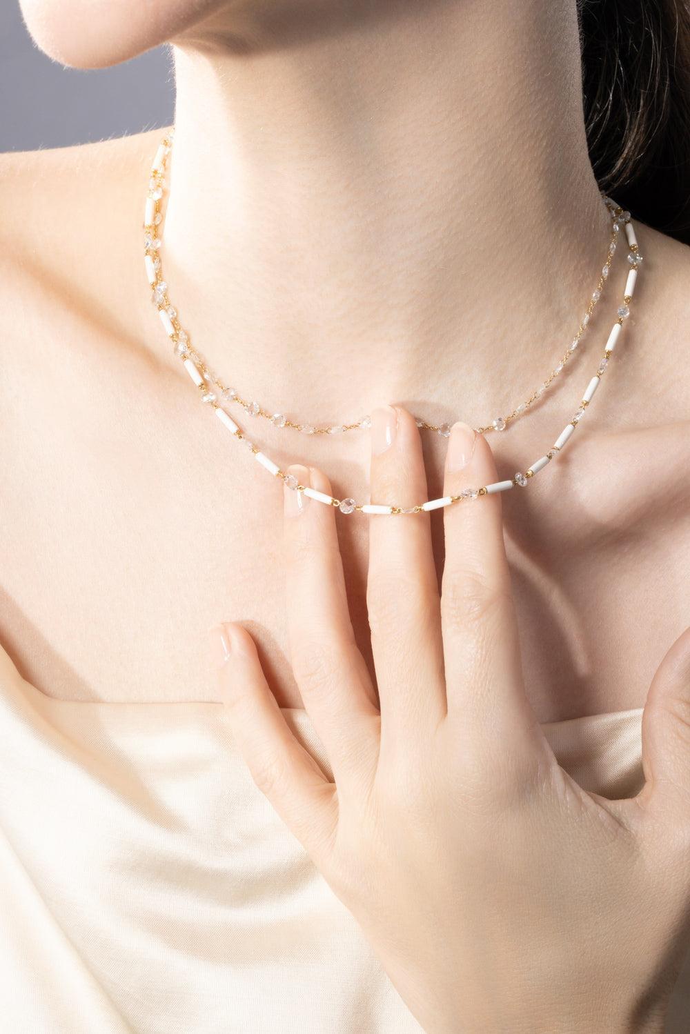Diamond Rose Cut Ethereal Chain Necklace-YELLOW GOLD-JEWELRYFINE JEWELNECKLACE O-64 FACETS